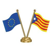 europeo Unión y Cataluña mesa banderas vector