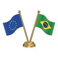europeo Unión y Brasil mesa banderas vector