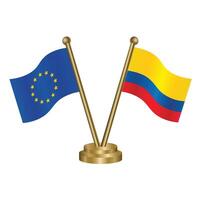 europeo Unión y Colombia mesa banderas vector