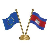europeo Unión y Camboya mesa banderas vector