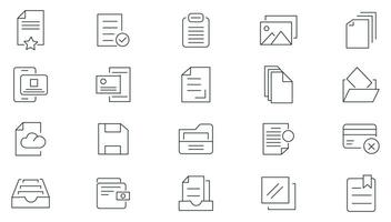 File and document thin line icon set. Different documents settings, File management and Organization outline icon set. Simple line art style icons pack. vector