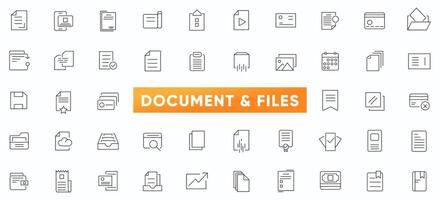 File and document thin line icon set. Different documents settings, File management and Organization outline icon set. Simple line art style icons pack. vector