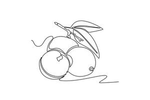 Continuous one line drawing of whole healthy organic longan on tree stalk for orchard logo identity. Fresh fruitage concept for fruit garden icon. Single line draw design graphic illustration vector