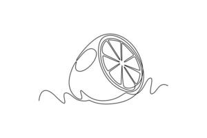 Single continuous line drawing sliced healthy organic lemon for orchard logo identity. Fresh lemonade fruitage concept for fruit garden icon. Dynamic one line draw graphic design illustration vector