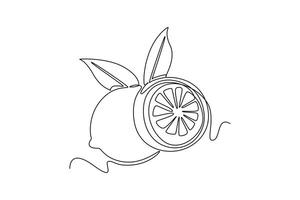 Single continuous line drawing whole and sliced healthy organic lemon for orchard logo identity. Fresh zest fruitage concept for fruit garden icon. Dynamic one line graphic design illustration vector