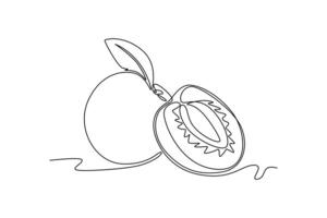 Single one line drawing whole and sliced healthy organic apricot for orchard logo identity. Fresh fruitage concept for fruit garden icon. Modern continuous line draw design graphic illustration vector