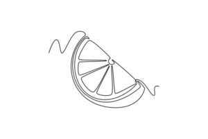 Single continuous line drawing sliced healthy organic lemon for orchard logo identity. Fresh lemonade fruitage concept for fruit garden icon. Dynamic one line draw graphic design illustration vector