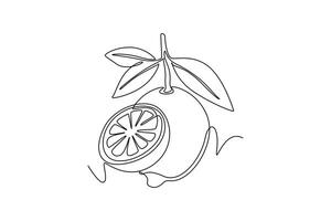 Single continuous line drawing of whole and sliced healthy organic lemon for orchard logo identity. Fresh zest fruitage concept for fruit garden icon. One line draw graphic design illustration vector