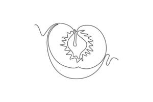 Single continuous line drawing half sliced of healthy organic apricot for orchard logo identity. Fresh fruitage concept for fruit garden icon. Dynamic one line draw graphic design illustration vector