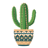 flat illustration cacuts in traditional pattern pot exotic plant png