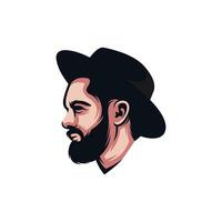 Cool Man Bearded with Hat mascot illustration design template vector