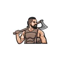 Man With Ax Tool mascot style illustration design template vector