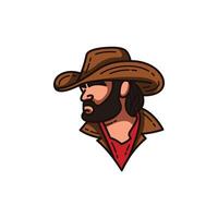 Cowboy Man Head Character in Mascot illustration design template vector