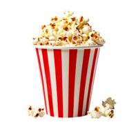 Delicious popcorn in red and white paper bucket png