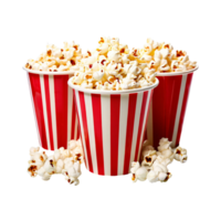 Delicious popcorn in red and white paper bucket png
