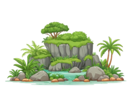 tropical island transparent background. island cartoon illustration png