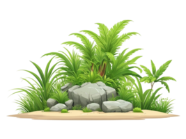 tropical bush on ground. cartoon grass clipart png