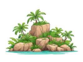 tropical island transparent background. island cartoon illustration png