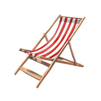 Deck Chair with Red and White Striped Fabric Isolated on Transparent Background png