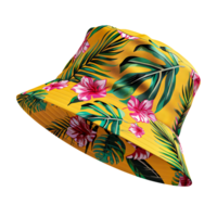 amarelo tropical balde chapéu com Rosa e verde floral impressão isolado em transparente fundo png