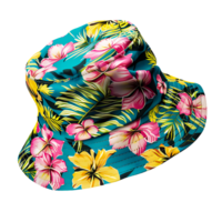 azul tropical balde chapéu com Rosa e verde floral impressão isolado em transparente fundo png