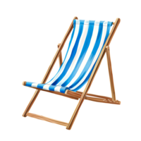 Deck Chair with Blue and White Striped Fabric Isolated on Transparent Background png