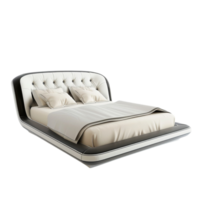 A bed with a white and black headboard on transparent background. png