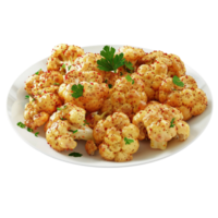Cauliflower with spices and parsley on a plate on transparent background. png