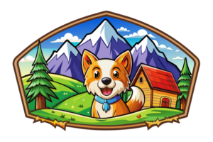 Illustration of a Dog with mountains view in the background png