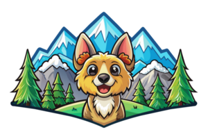 Illustration of a Dog with mountains view in the background png