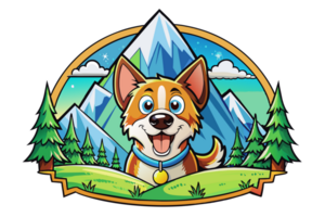 Illustration of a Dog with mountains view in the background png