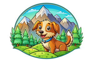 Illustration of a Dog with mountains view in the background png