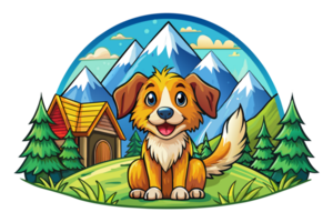 Illustration of a Dog with mountains view in the background png