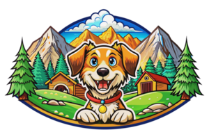 Illustration of a Dog with mountains view in the background png