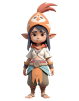 Cute tribal girl 3d character design png