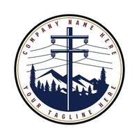 Vintage Retro Power Pole with Mountain Forest Badge Emblem Label Design vector