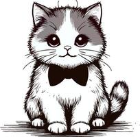 a drawing of a cat wearing a bow tie vector