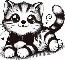 a cartoon kitten with a bow tie and a heart vector