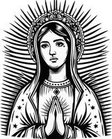 the virgin mary is shown in a black and white drawing vector