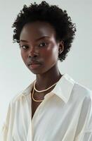 Woman Wearing White Shirt and Necklace photo