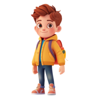 Cute cartoon boy student isolated on transparent background. png