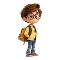 Cute cartoon boy student isolated on transparent background. png