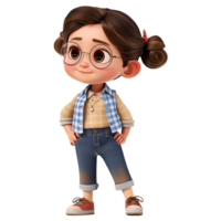 Cute cartoon girl student isolated on transparent background. png