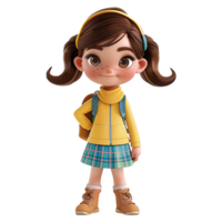 Cute cartoon girl student isolated on transparent background. png