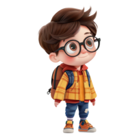 Cute cartoon boy student isolated on transparent background. png