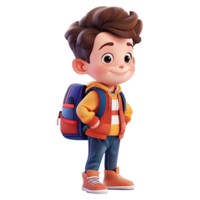 Cute cartoon boy student isolated on transparent background. png