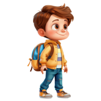 Cute cartoon boy student isolated on transparent background. png