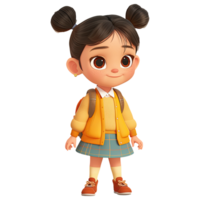 Cute cartoon girl student isolated on transparent background. png