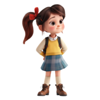 Cute cartoon girl student isolated on transparent background. png