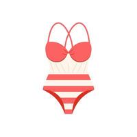 rojo y blanco a rayas mujer traje de baño. elegante uno pedazo baños traje para piscina y playa vector